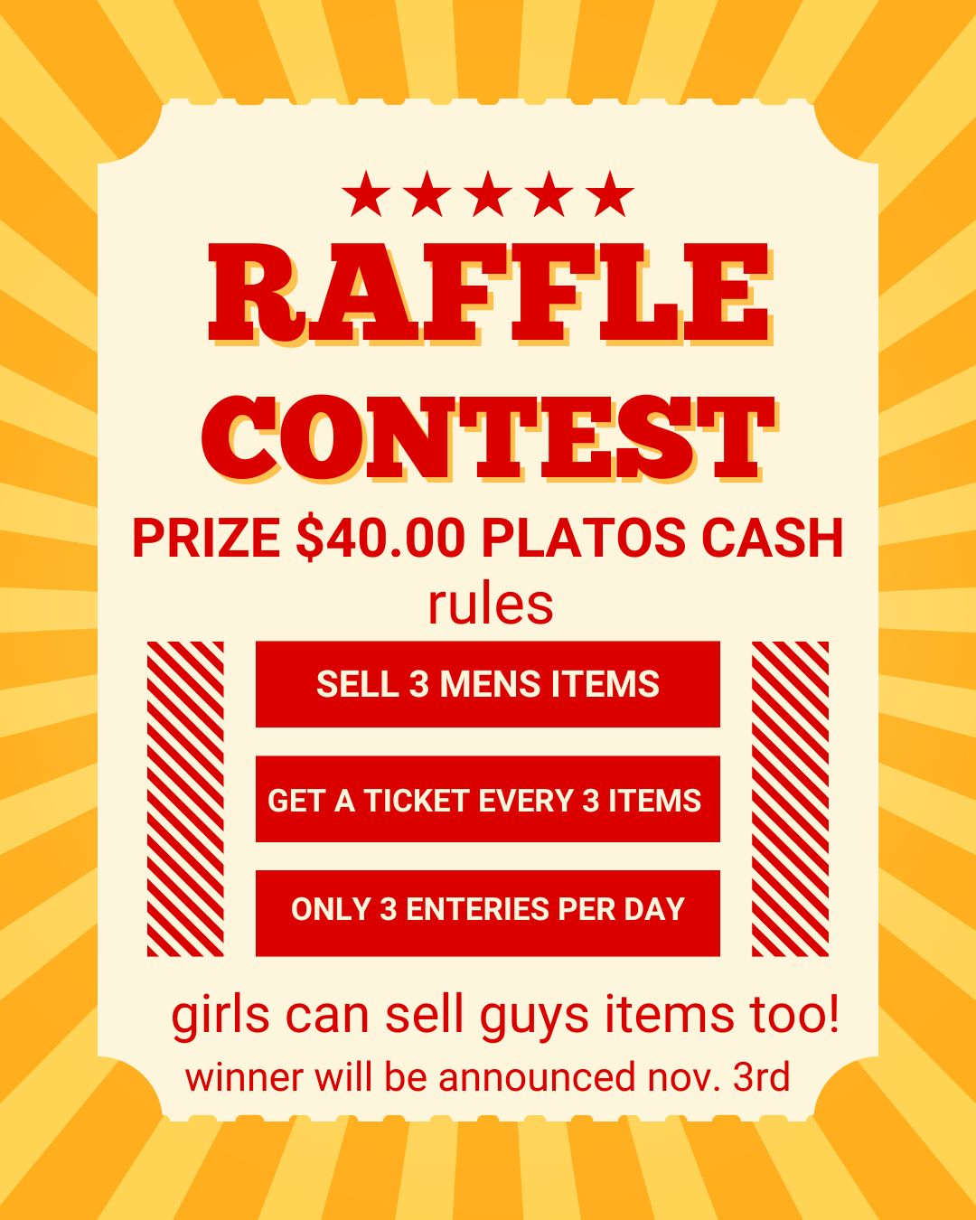 mens clothing raffle!